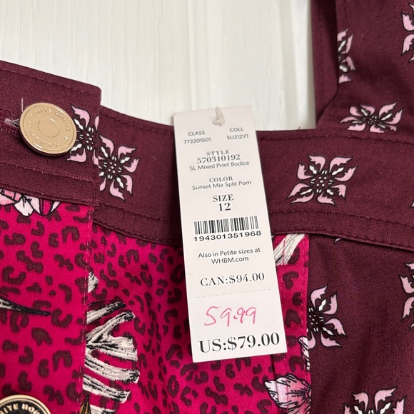 White House Black Market Floral Burgundy Women's Top 12 - Picture 5 of 7